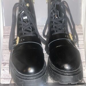 All Saints Black Combat Boots with Chunky Design and Lace-Up Style